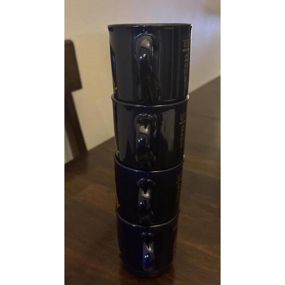 Set of 4 MOHABA Lion Logo Mugs 0.2L Navy Blue Gold Ceramic Coffee Cups Germany - Picture 7 of 9